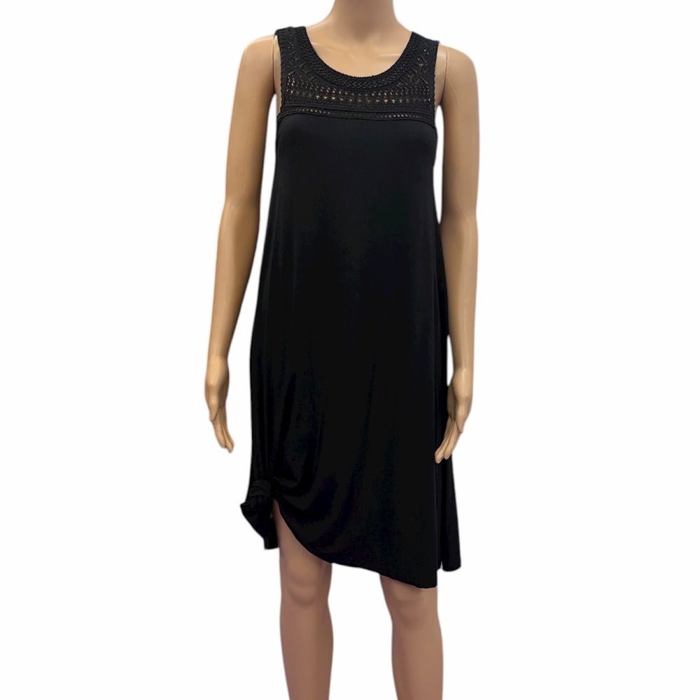 LOFT Crochet Yoke Sleeveless Swing Dress in black Womens XS
